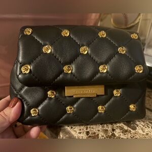 Ted Baker Black Quilted Clutch with Gold Accents Crossbody Bag NWOT